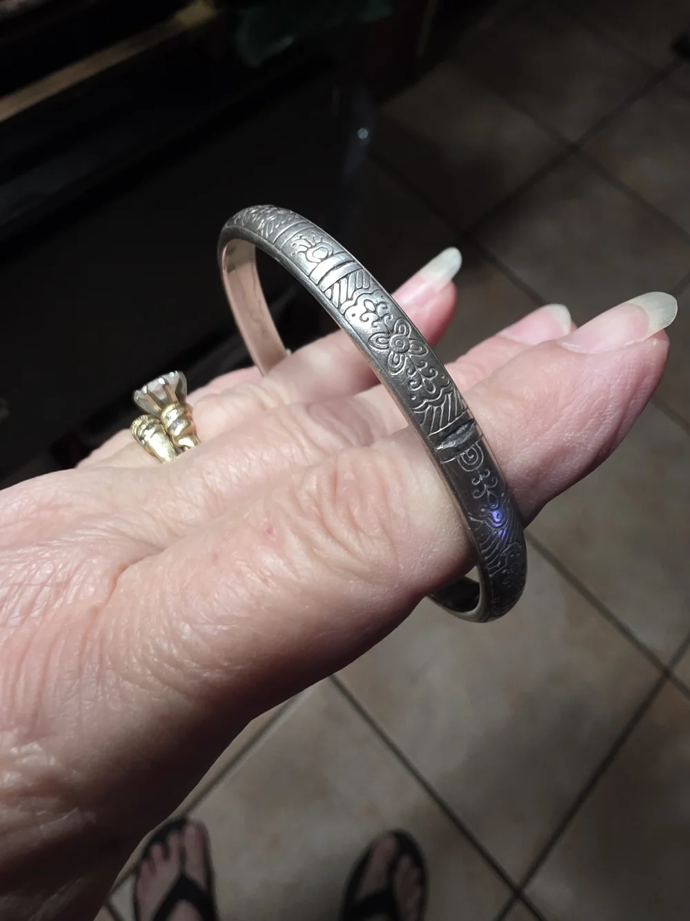 Brighton Engraved Floral Silver Bangle Bracelet